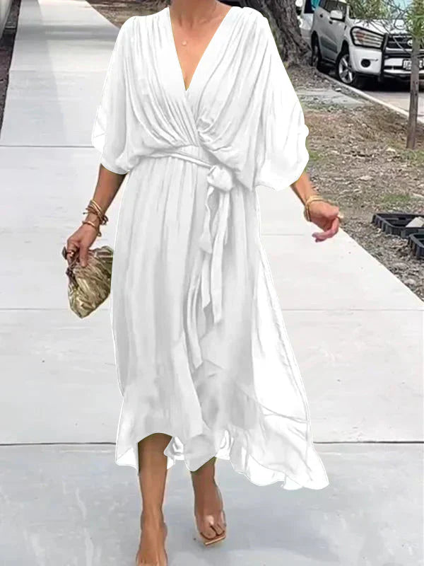 Monica | Silk Chiffon Dress with V-Neck