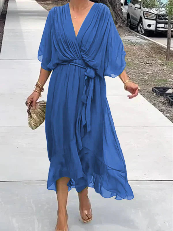 Monica | Silk Chiffon Dress with V-Neck