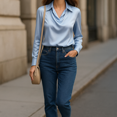 Ysa | Shiny Blouse with Pleated Neck