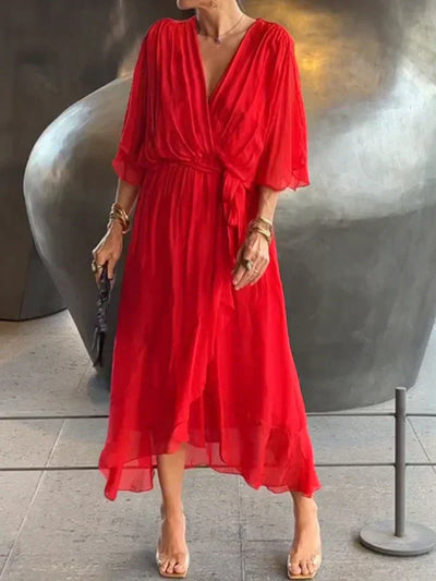 Monica | Silk Chiffon Dress with V-Neck