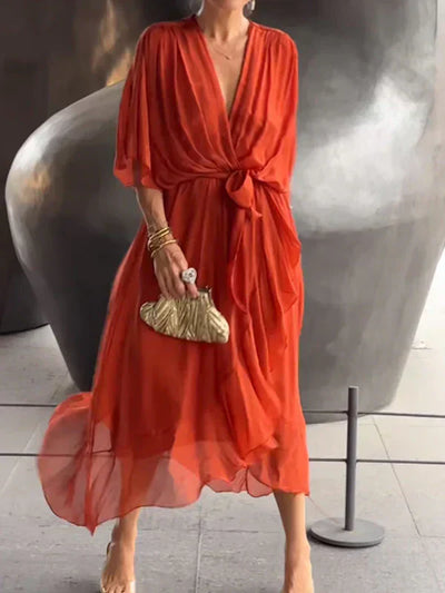 Monica | Silk Chiffon Dress with V-Neck