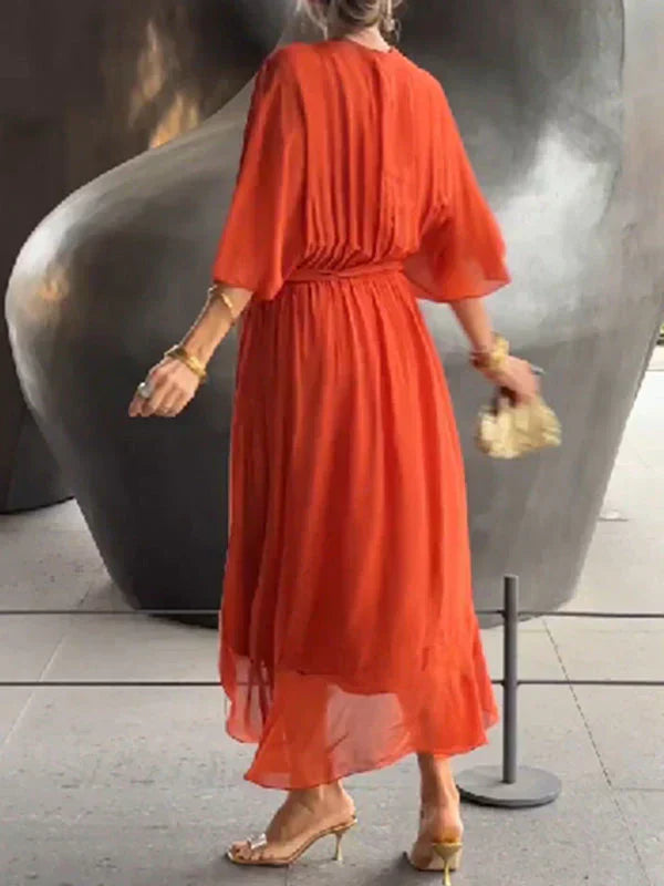 Monica | Silk Chiffon Dress with V-Neck