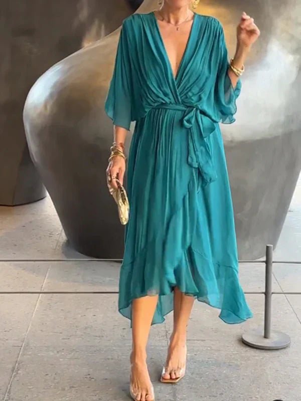 Monica | Silk Chiffon Dress with V-Neck