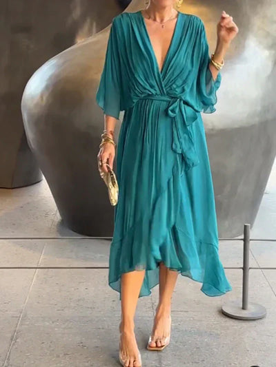 Monica | Silk Chiffon Dress with V-Neck