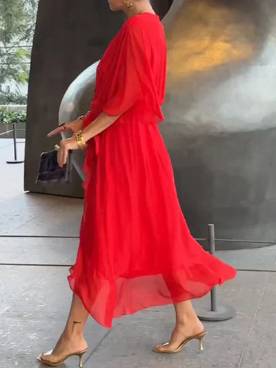 Monica | Silk Chiffon Dress with V-Neck