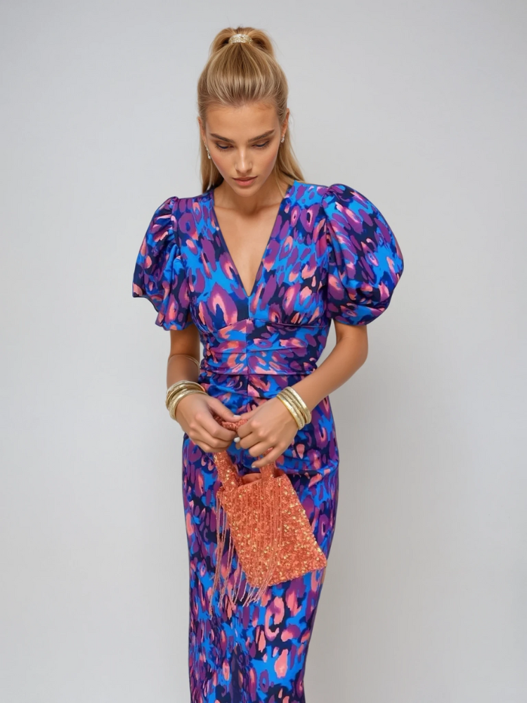 Arielle™ | Colorful Midi Dress for Women with Pleated Sleeves