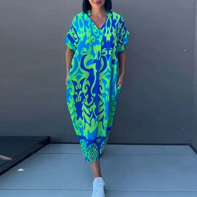 Alexa™ | Breezy Printed V-Neck Midi Dress