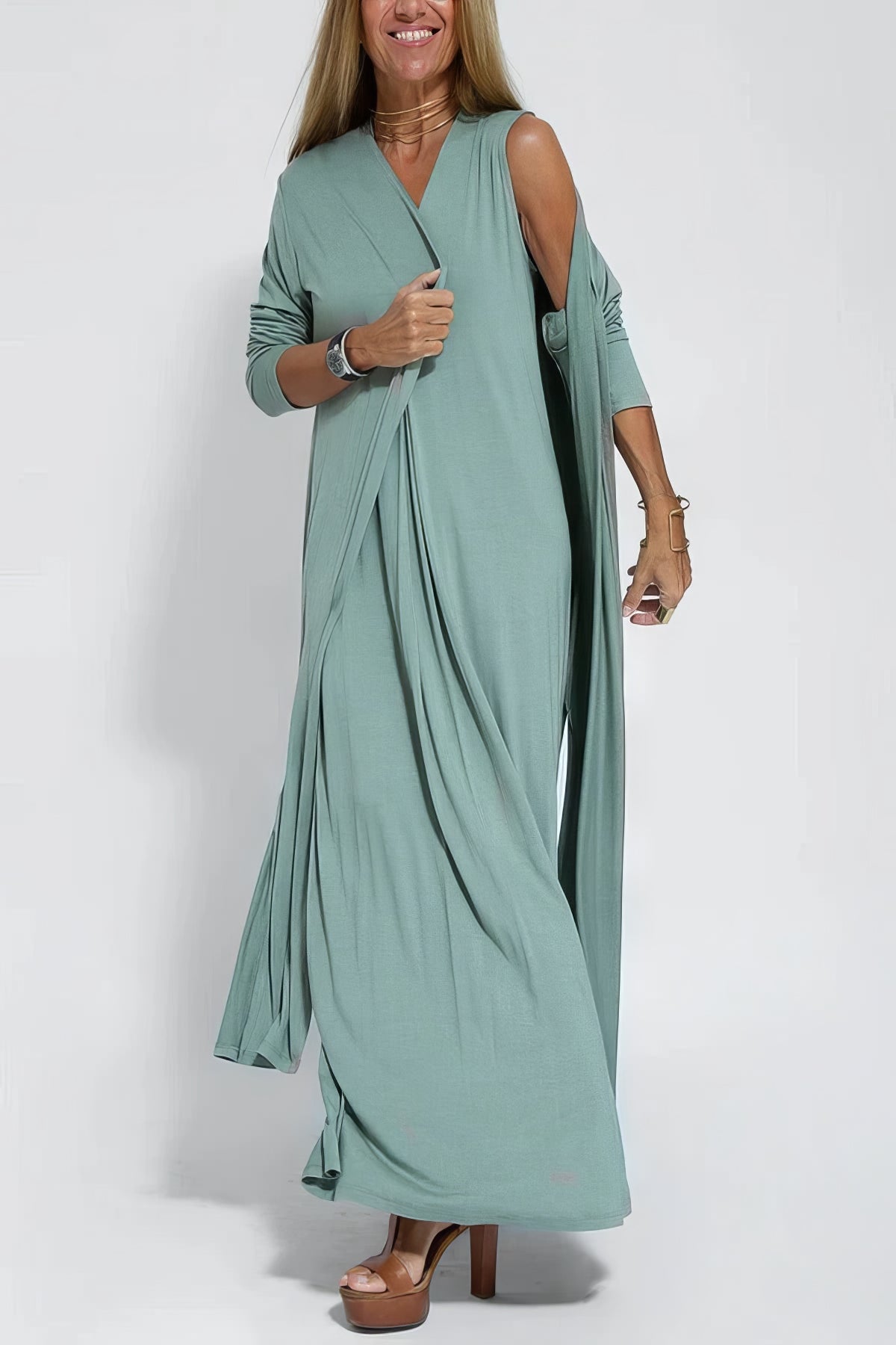 ELISE | Elegant Long Dress with Free Cardigan